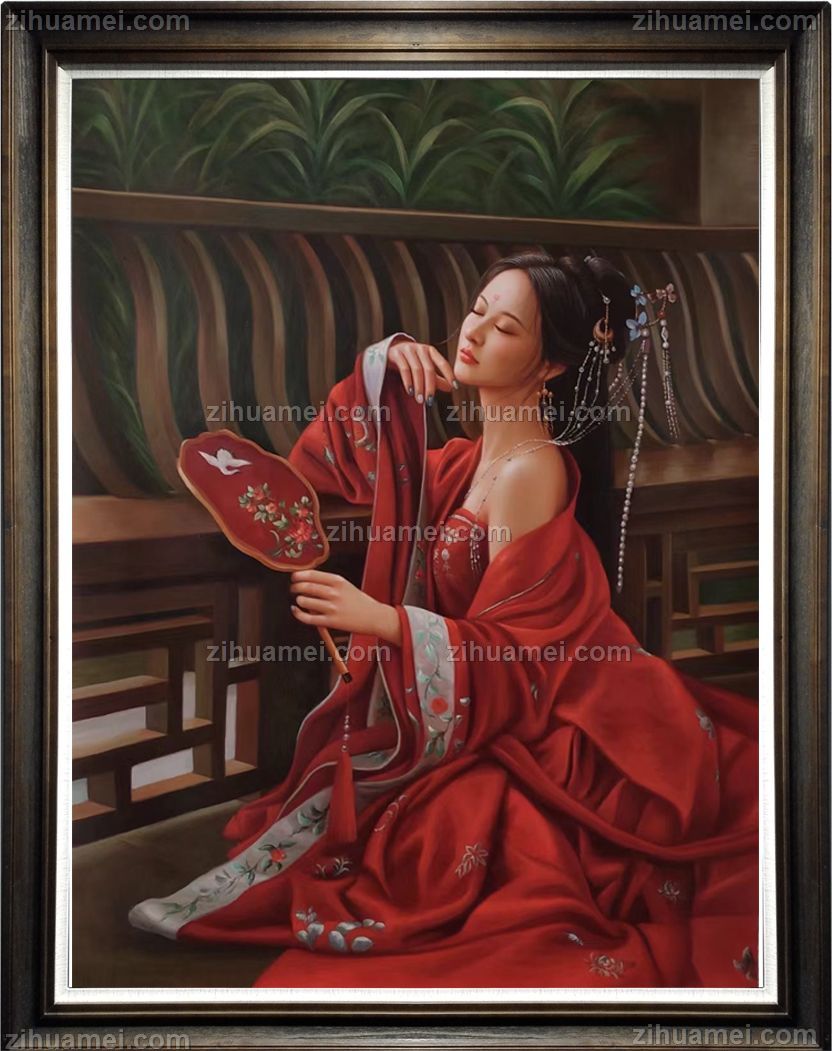 酒店大厅人物油画中式美女油画