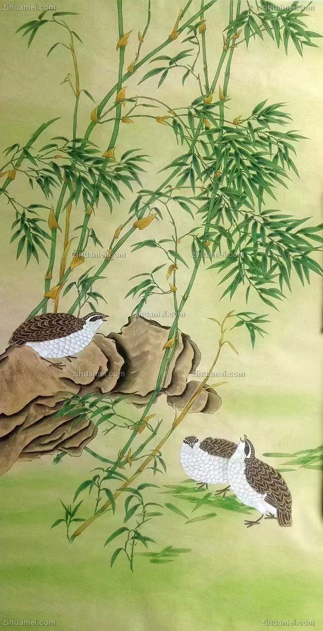 纯手绘工笔四尺国画竹子图