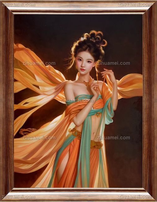 中式敦煌舞蹈美女人物油画