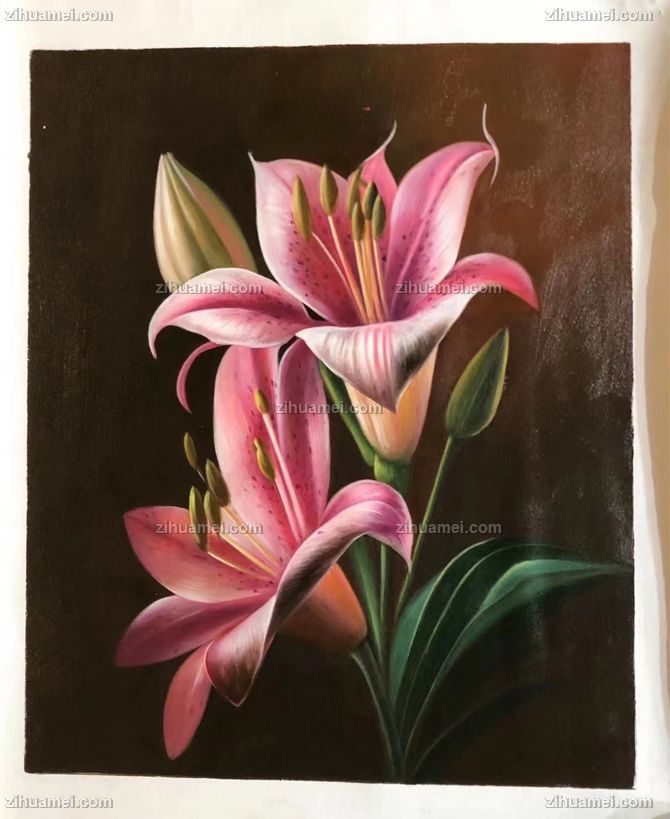 餐厅挂画纯手绘写实百合花油画