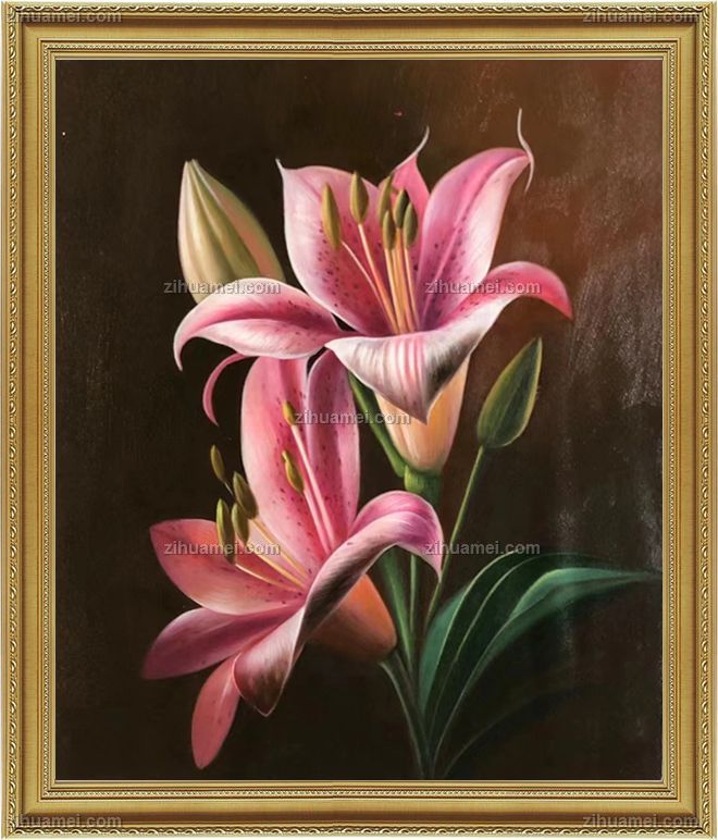 餐厅挂画纯手绘写实百合花油画