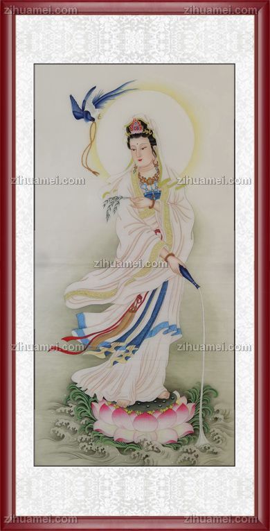 新中式中堂观世音菩萨工笔人物国画