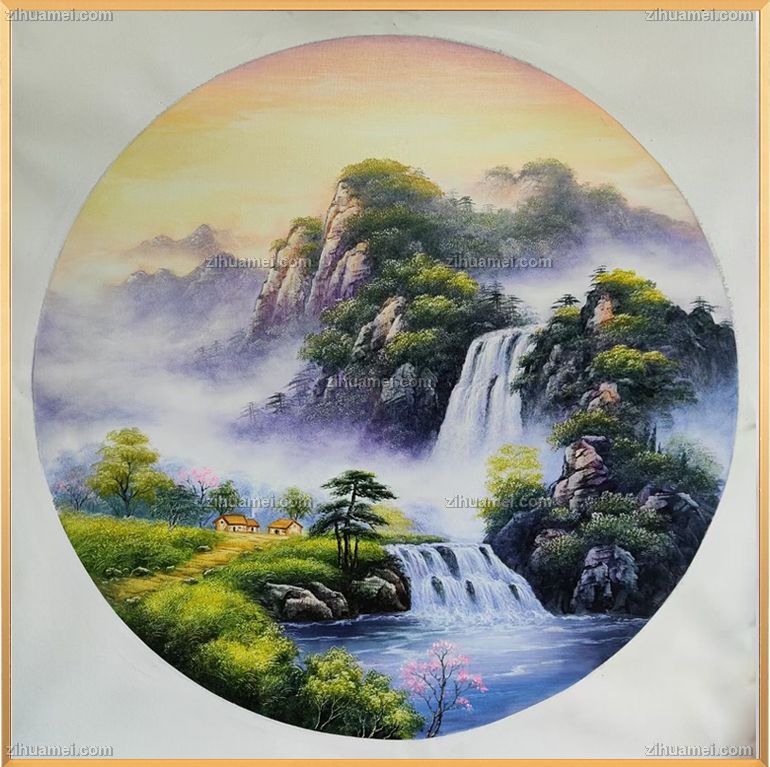 纯手绘中式山水风景油画