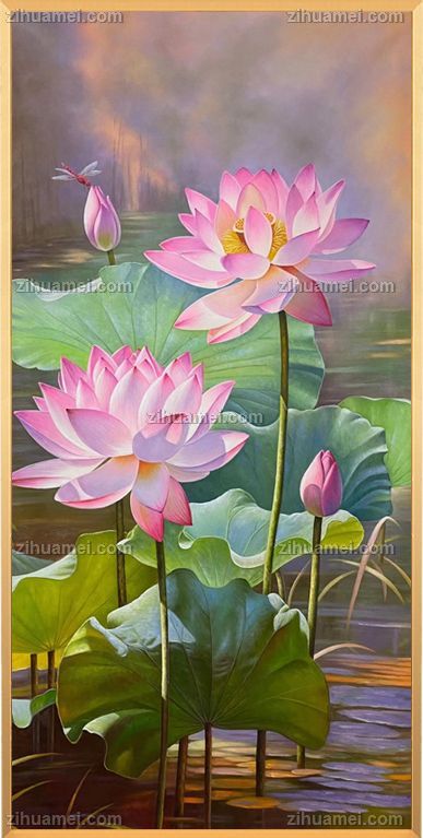 适合中式客厅玄关走廊荷花风景油画