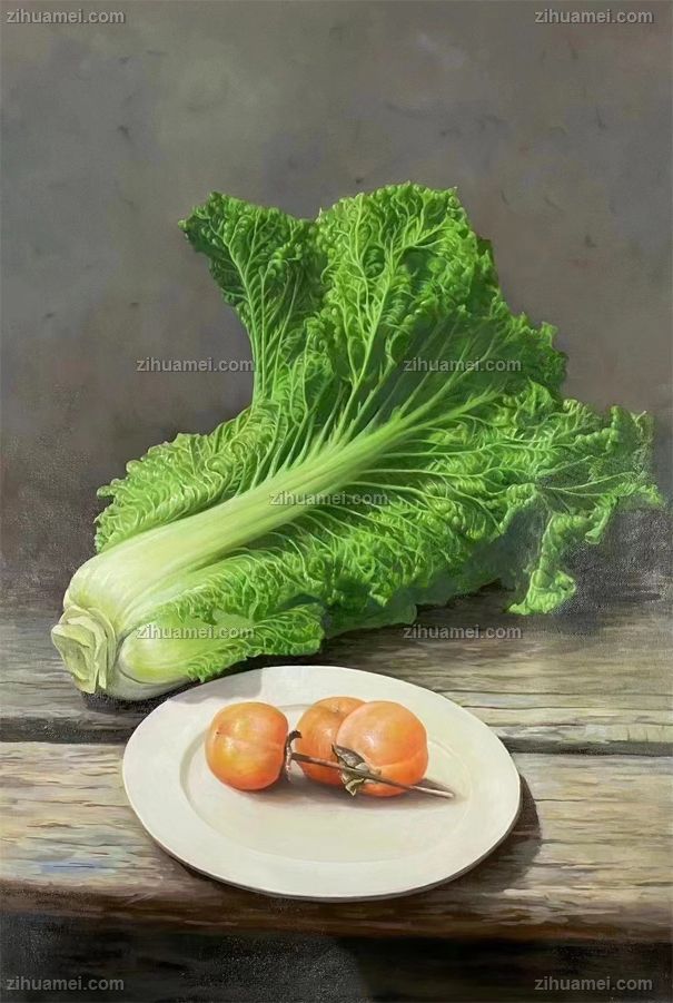 纯手绘精品白菜图写实油画