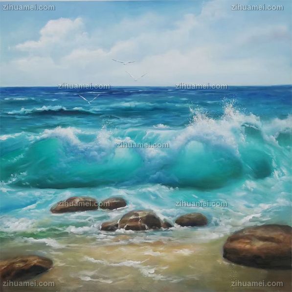 适合大厅酒店的风景海浪油画