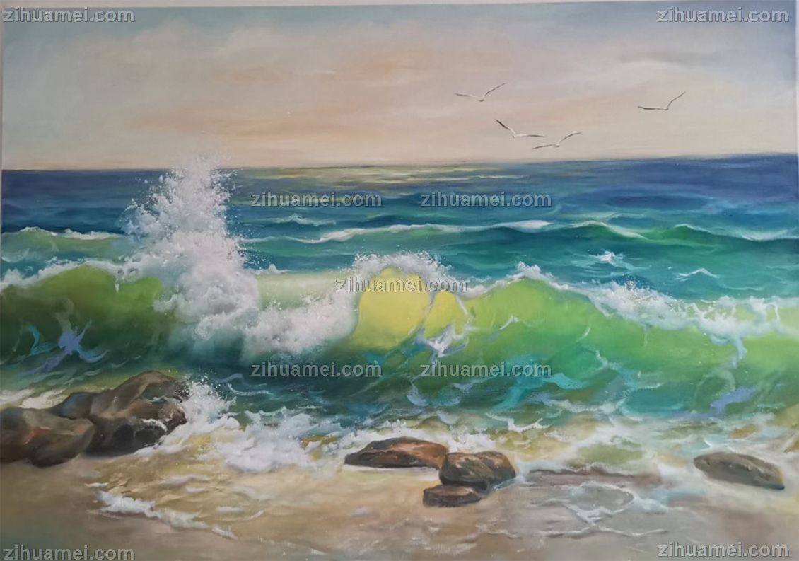 适合大厅酒店的风景海浪油画