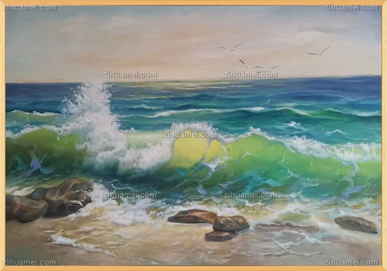 适合大厅酒店的风景海浪油画