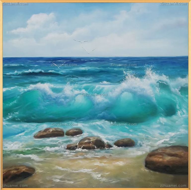 适合大厅酒店的风景海浪油画