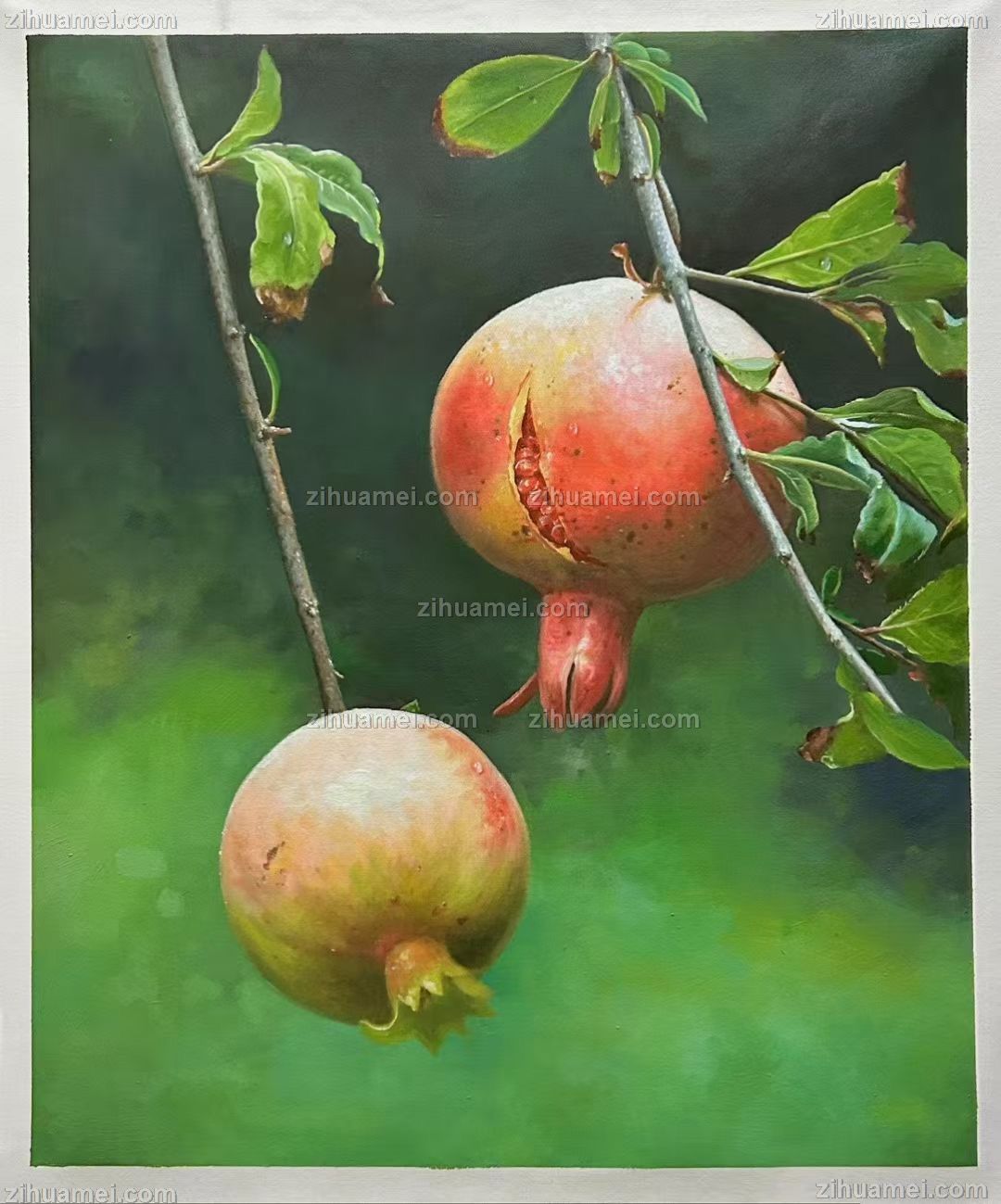 纯手绘水果静物石榴油画