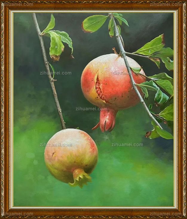 纯手绘水果静物石榴油画