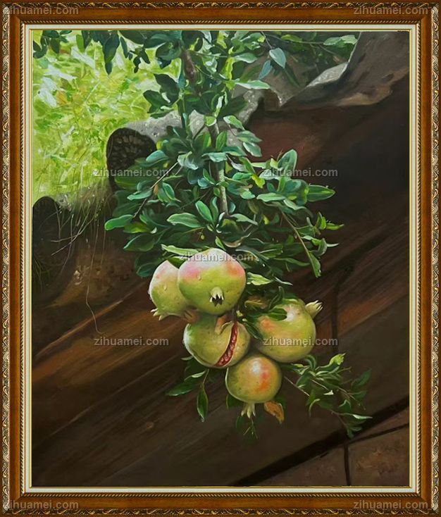 适合客厅餐厅的石榴静物油画