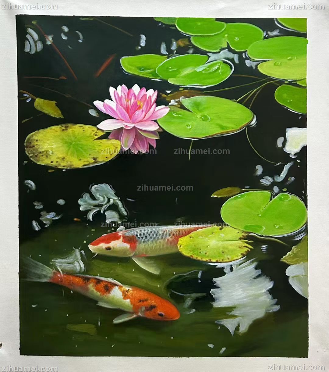 适合餐厅的荷花风景油画