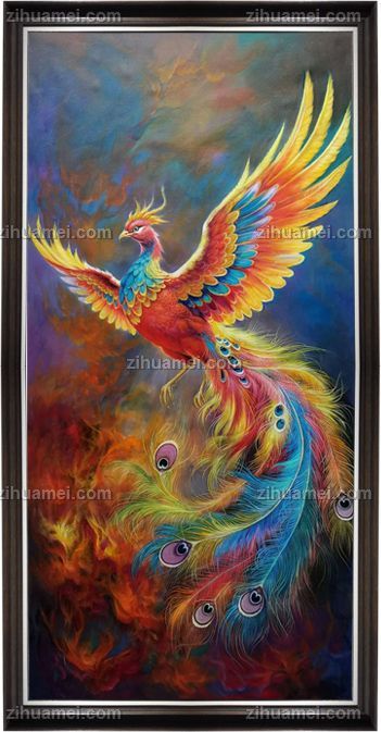凤凰浴火重生油画实木外框