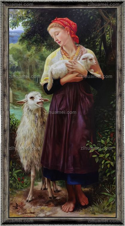 欧美人物写实油画牧羊女