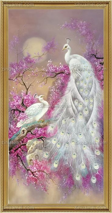 纯手绘动物油画孔雀图