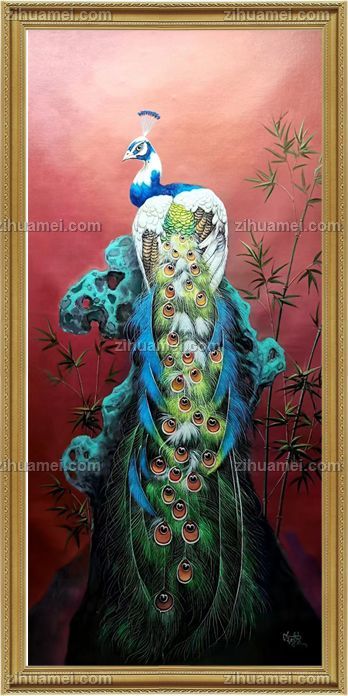 办公室玄关孔雀油画