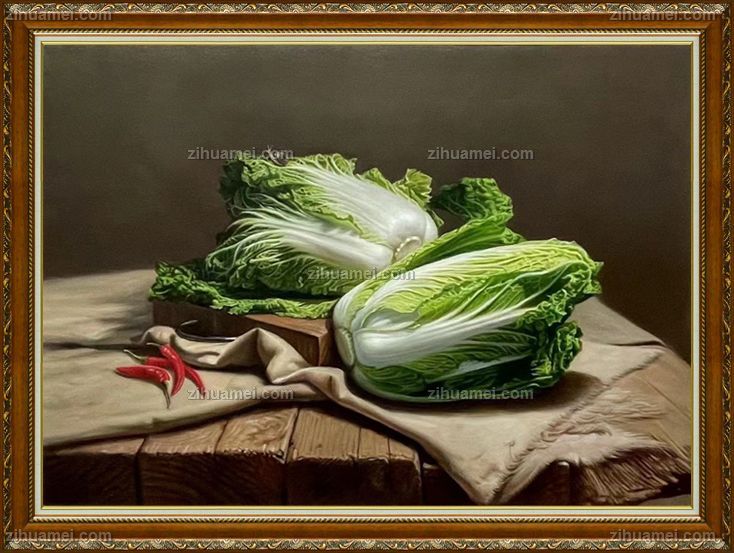 白菜与辣椒写实油画