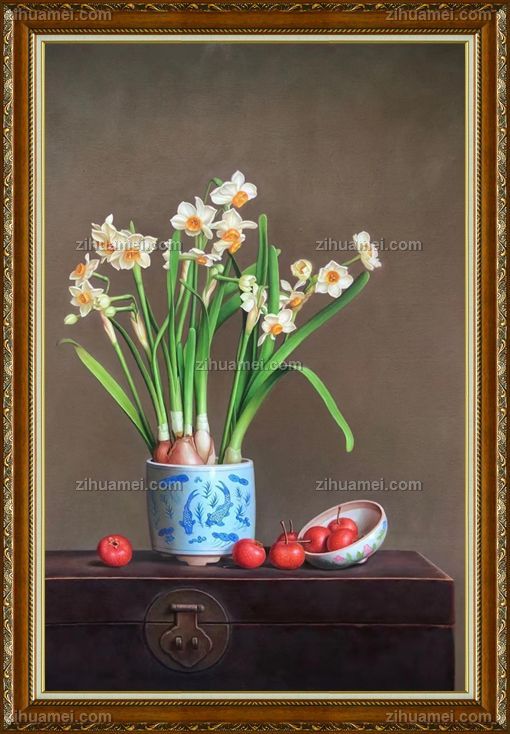 精品写实花卉油画水仙花