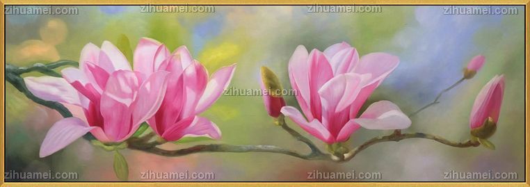 中式床头花卉油画作品玉兰花