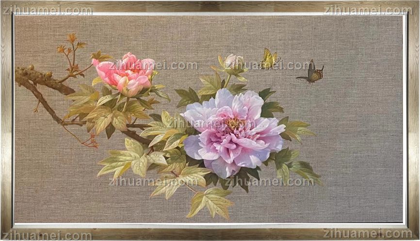 客厅新中式花卉油画牡丹油画作品
