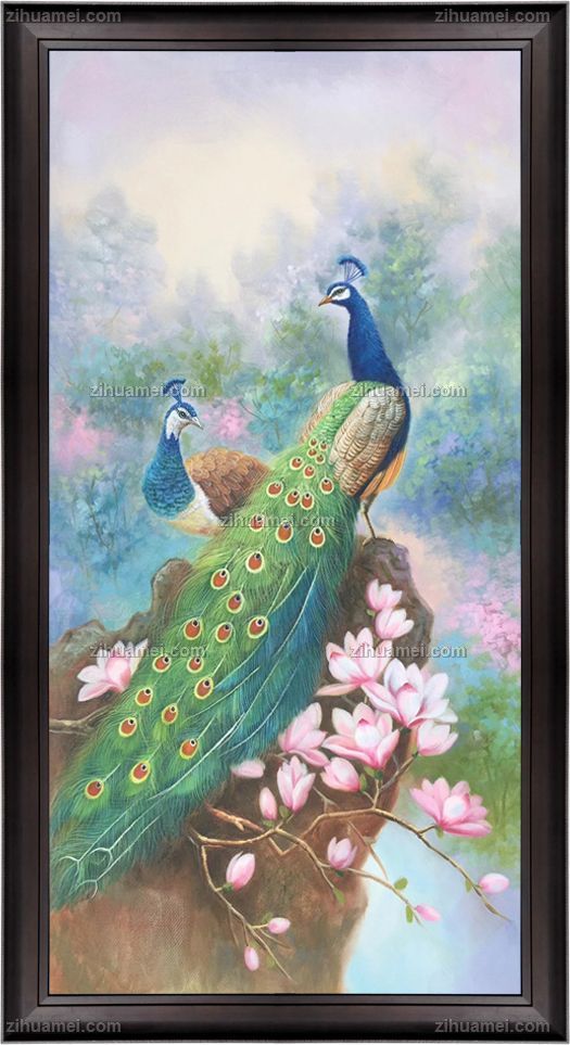 玄关位置孔雀油画作品