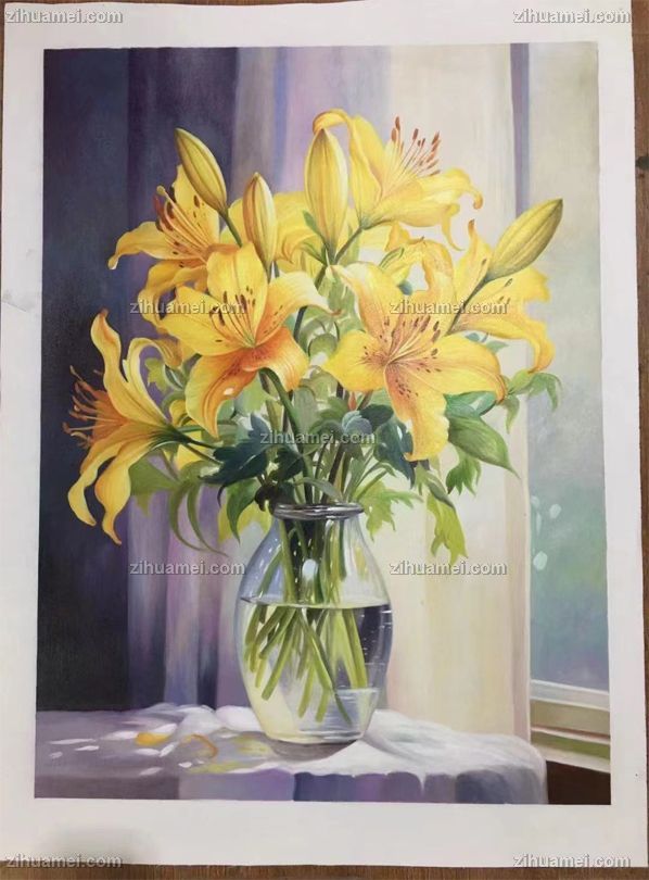 纯手绘花卉油画百合花油画
