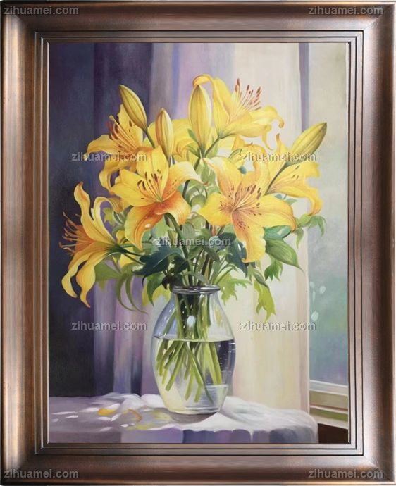 纯手绘花卉油画百合花油画