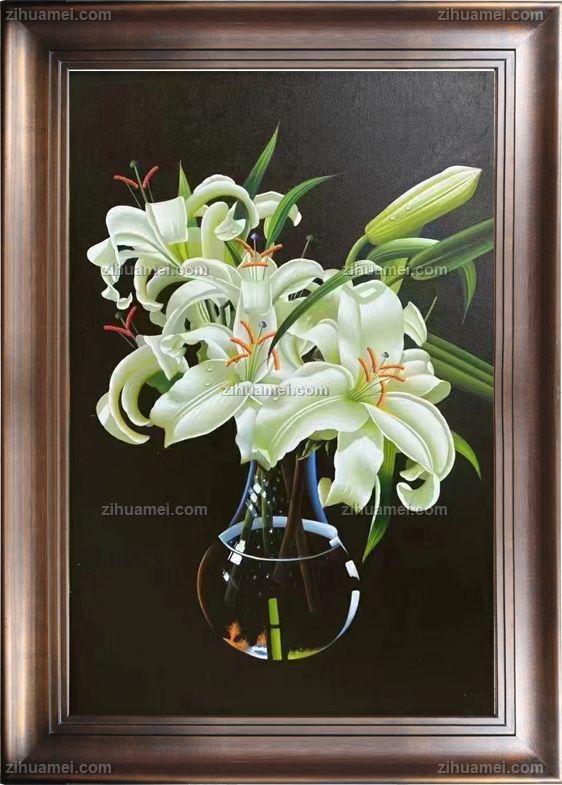 纯手绘卧室花卉油画百合花