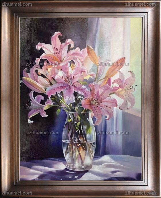 餐厅花卉百合花油画作品