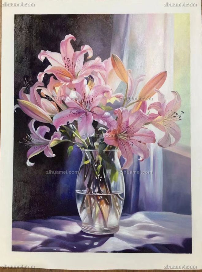 餐厅花卉百合花油画作品