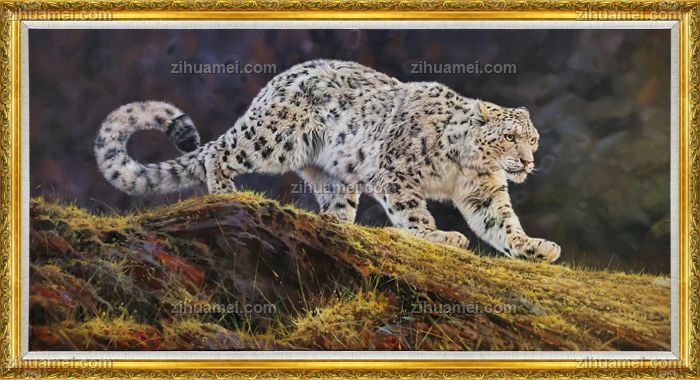 纯手绘动物雪豹写实油画作品收藏动物油画