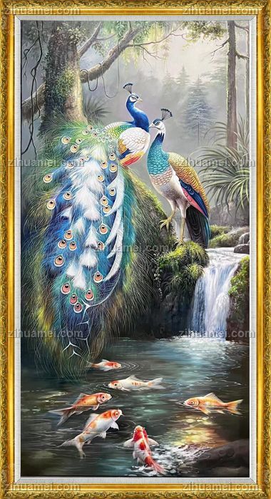 玄关孔雀动物手绘油画