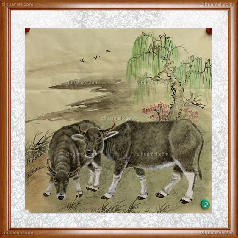 新中式牛写实动物国画水墨画