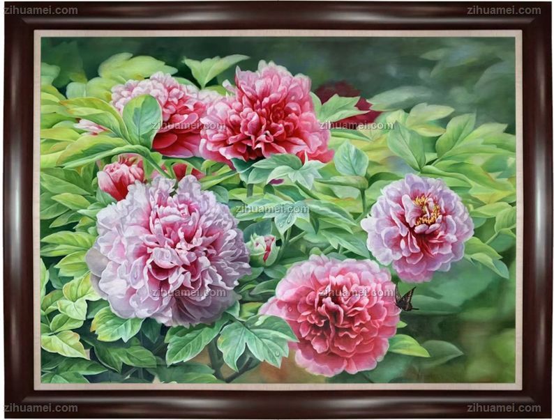 纯手绘牡丹写实花卉油画
