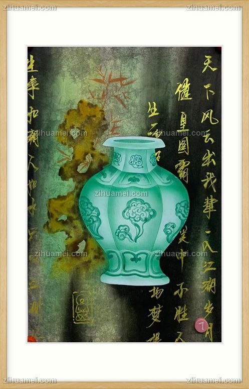 纯手绘工笔花瓶国画彩墨