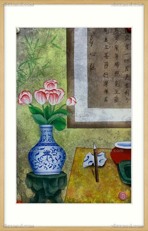 餐厅花卉百合花国画作品