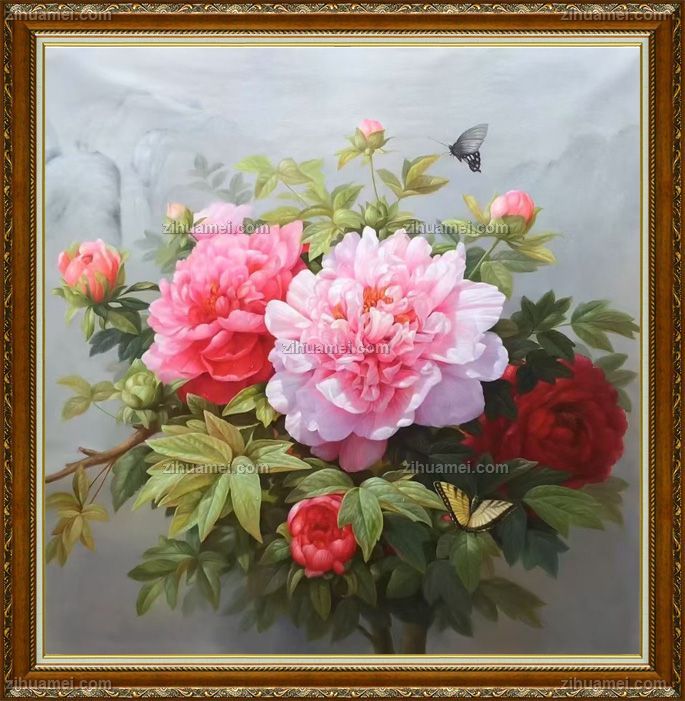 客厅大厅花卉油画牡丹花