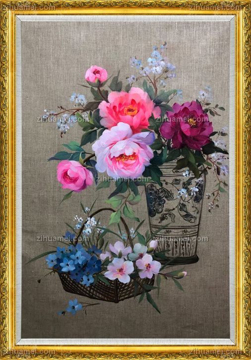 玄关新中式花开富贵花卉油画