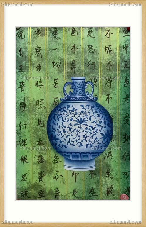 走廊过道玄关彩墨国画青花瓶