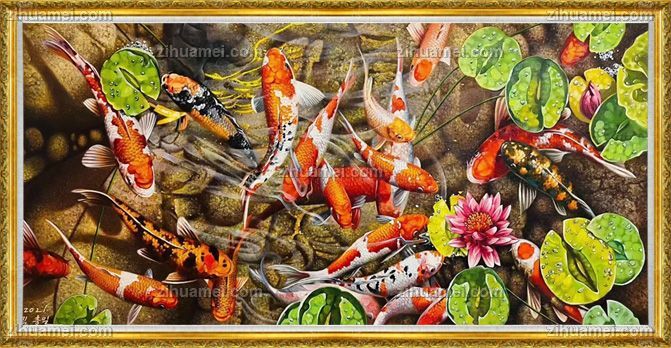 客厅精品花鸟油画手绘锦鲤油画