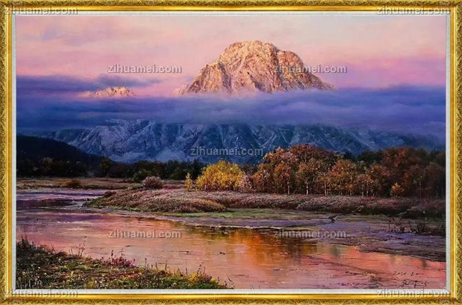 纯手绘山川风景油画