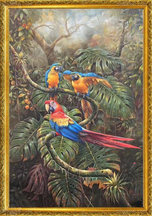 适合办公室的动物油画鹦鹉油画