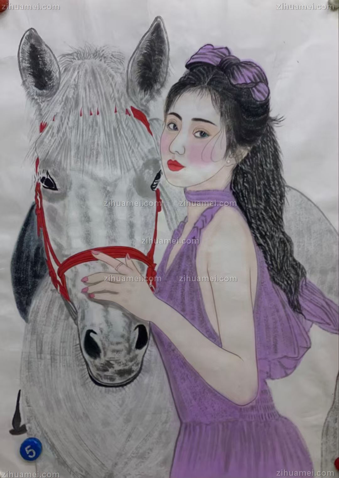 人物美女手绘国画新疆美女人物国画