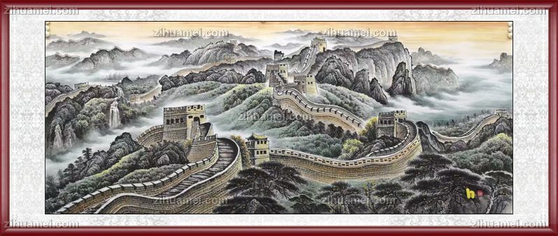 纯手绘长城山水风景国画