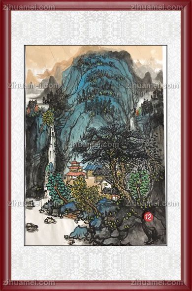 手绘彩墨山水画