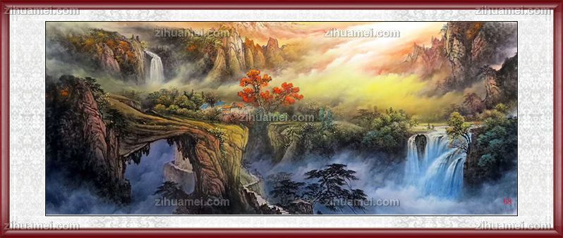 小八尺彩墨山水风景国画