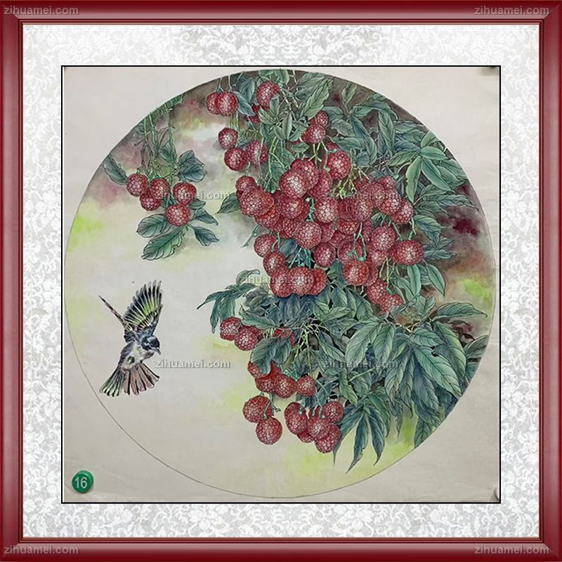 手绘水墨工笔荔枝图