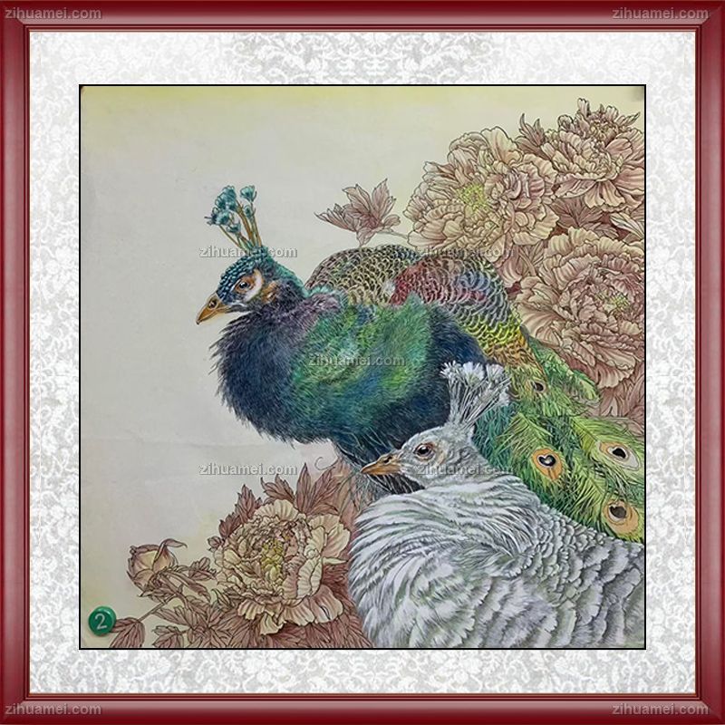 写实工笔孔雀图精品国画花鸟国画