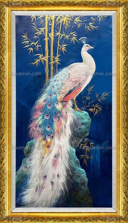 动物手绘油画孔雀图